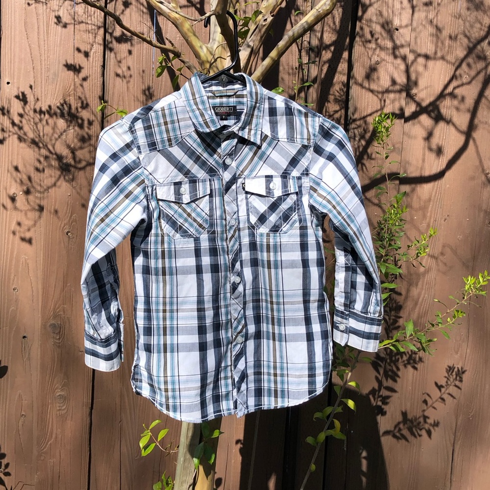 Kids Long Sleeve Button Down Shirt Blue White Navy Casual